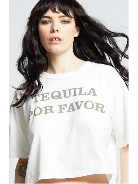Recycled Karma Tequila Por Favor Cropped Tee White | Vagabond Apparel Boutique