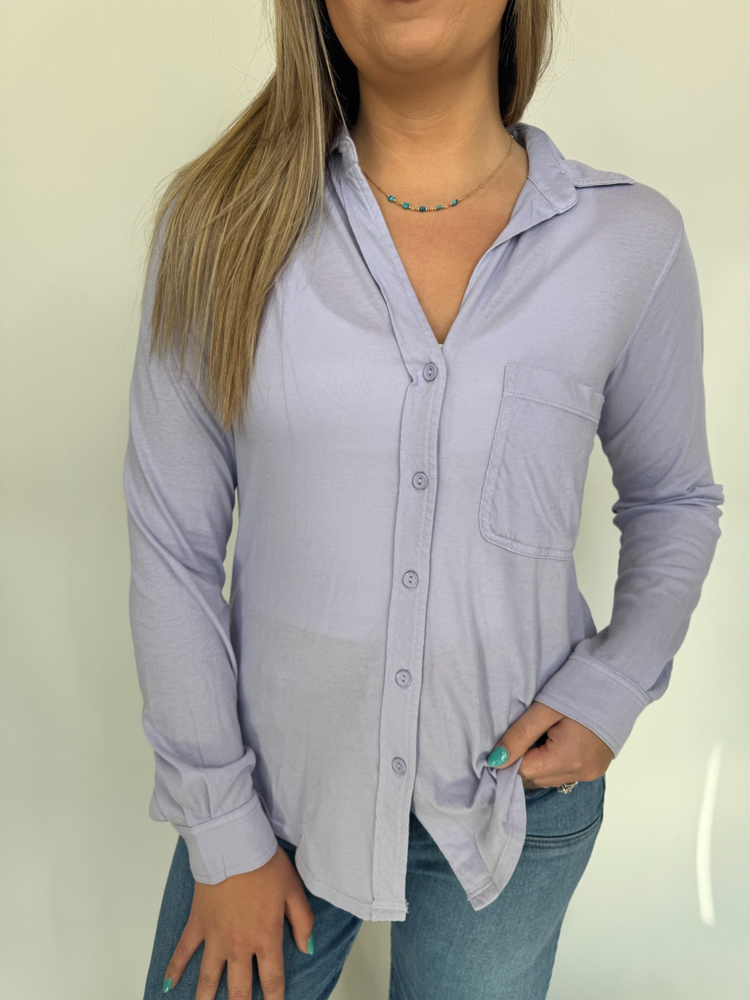 Bobi Long Sleeve Button Collar Tee | Vagabond Apparel Boutique