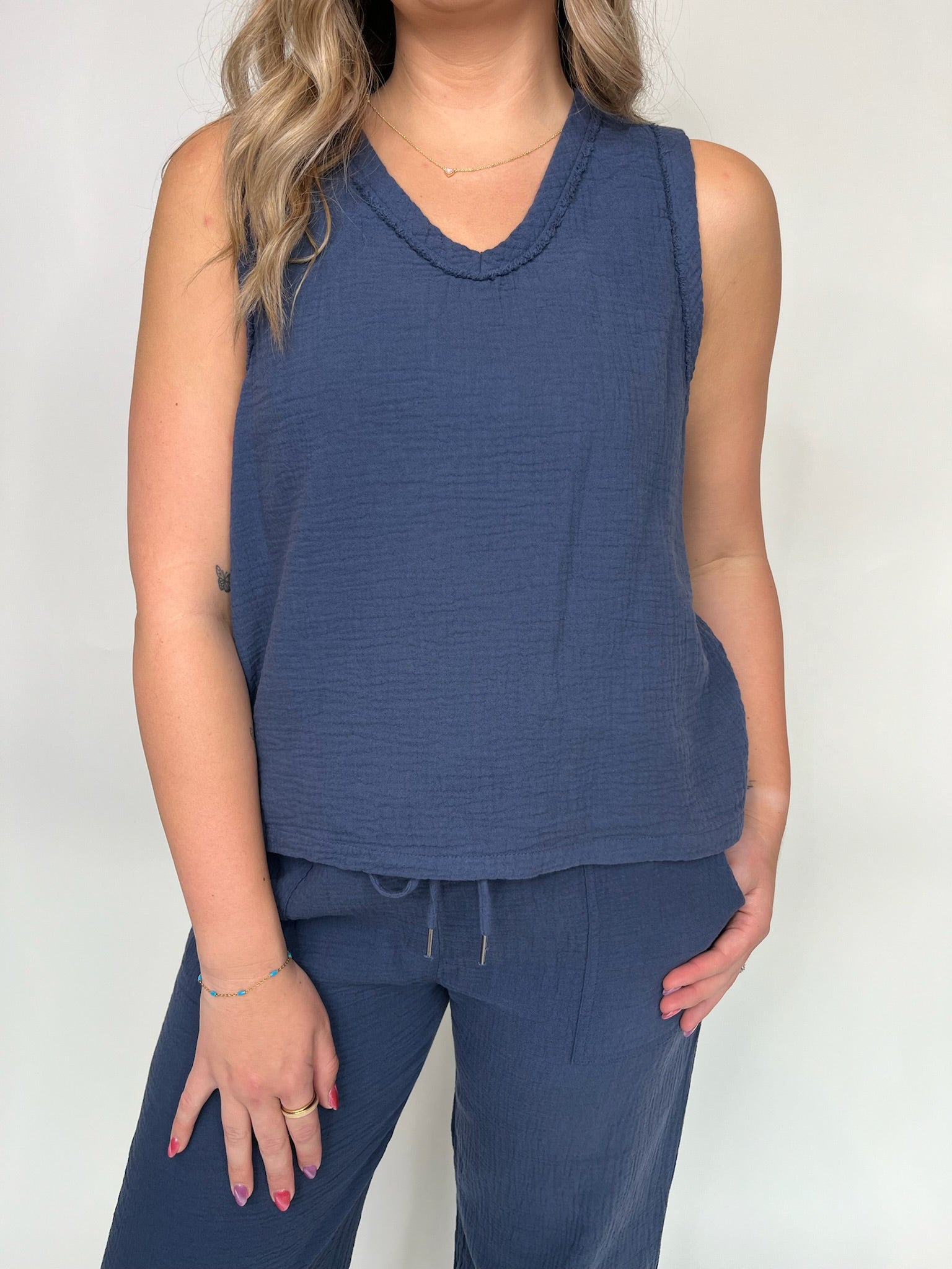 Bobi V- Neck Raw Edge Tank | Vagabond Apparel Boutique