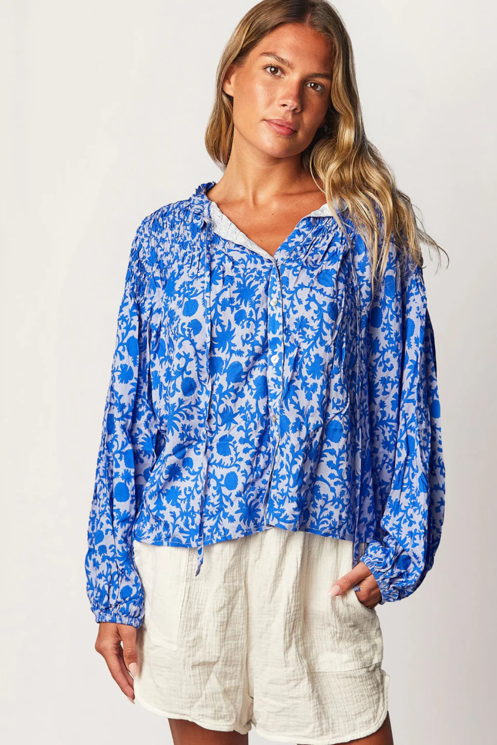 Citrine Lorelai Blouse Blue Blooms | Vagabond Apparel Boutique