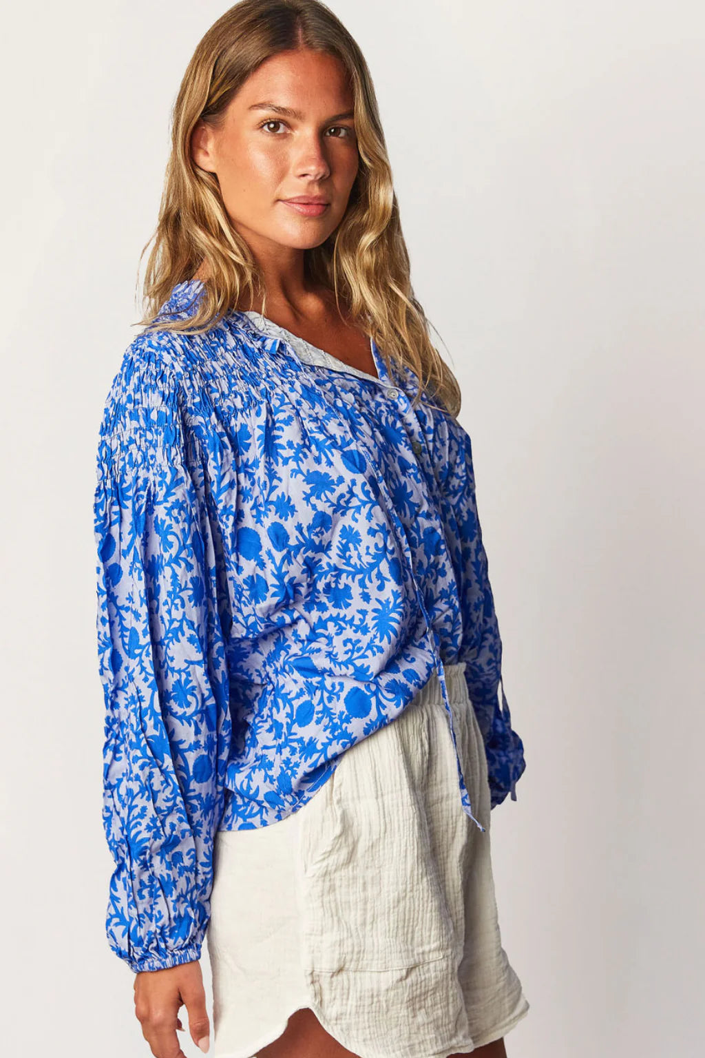 Citrine Lorelai Blouse Blue Blooms | Vagabond Apparel Boutique