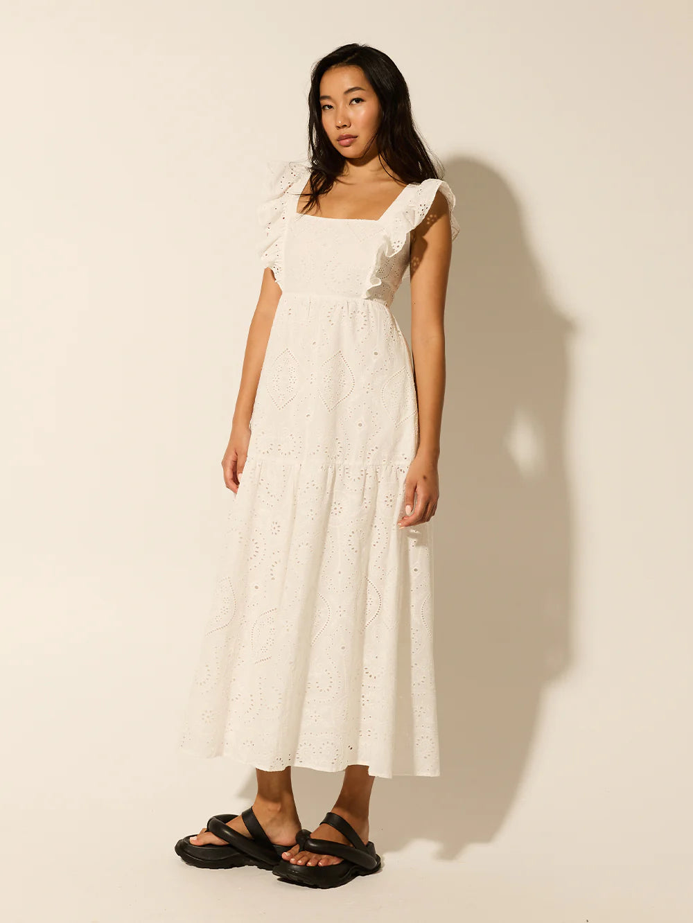 Kivari Clove Midi Dress White Broiderie | Vagabond Apparel Boutique