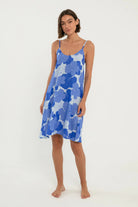 Citrine Carmel Mini Dress Blue Floral