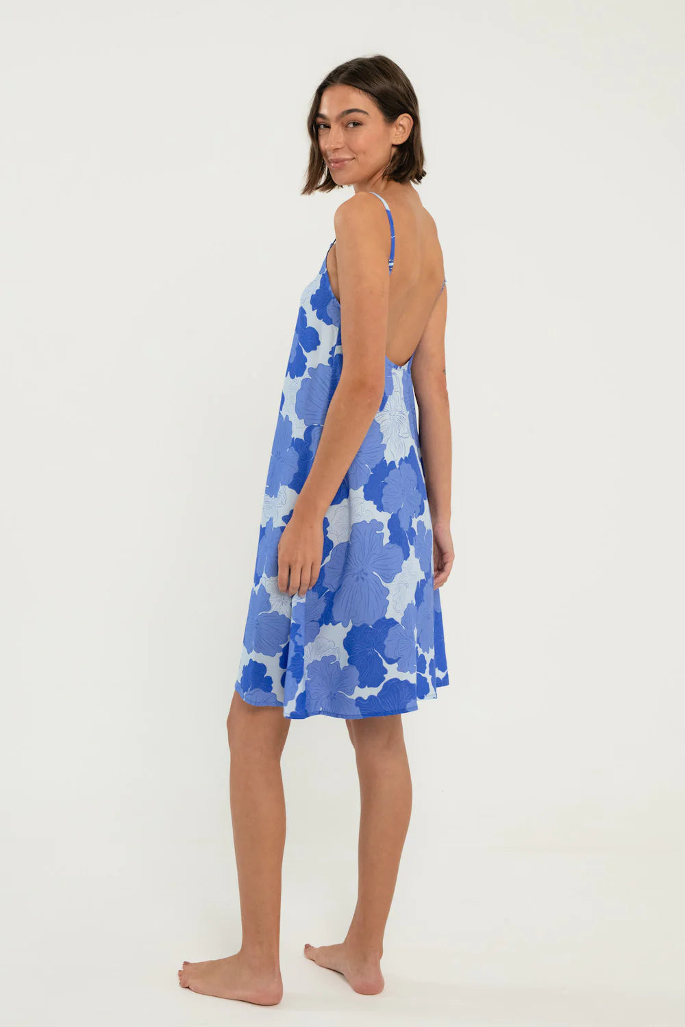 Citrine Carmel Mini Dress Blue Floral