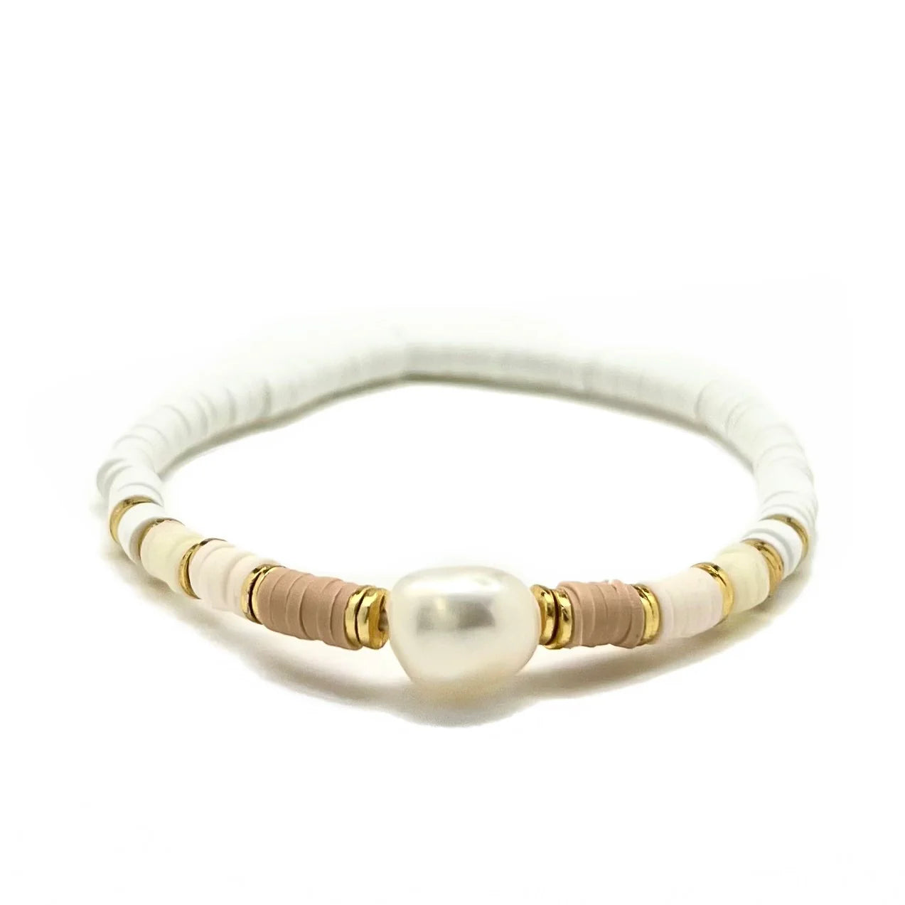 Silver Girl Mini Pearl Color Block Heishi Bracelet