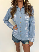 Free People Airbrushed Blossom Denim Shirt | Vagabond Apparel Boutique