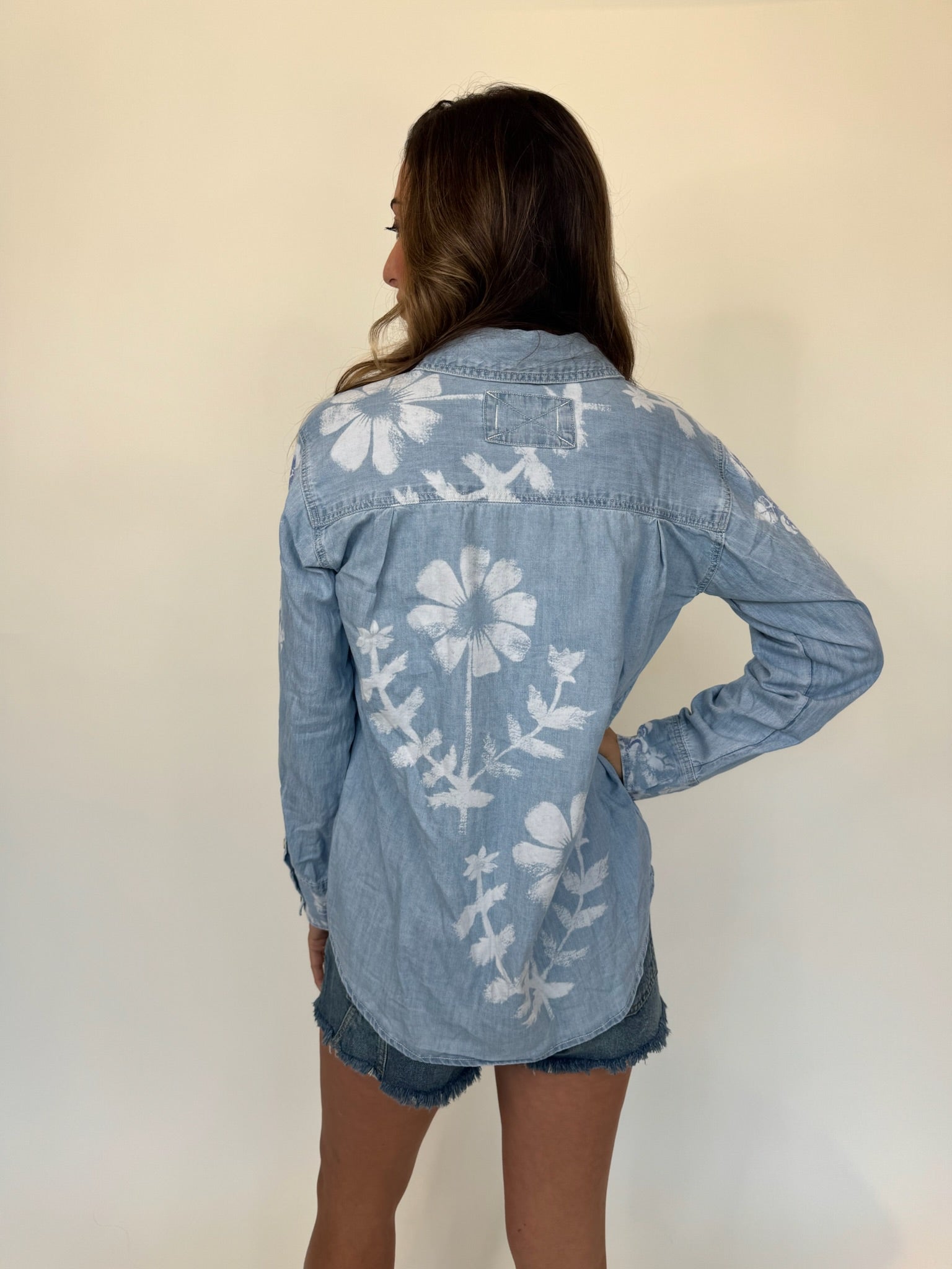 Free People Airbrushed Blossom Denim Shirt | Vagabond Apparel Boutique