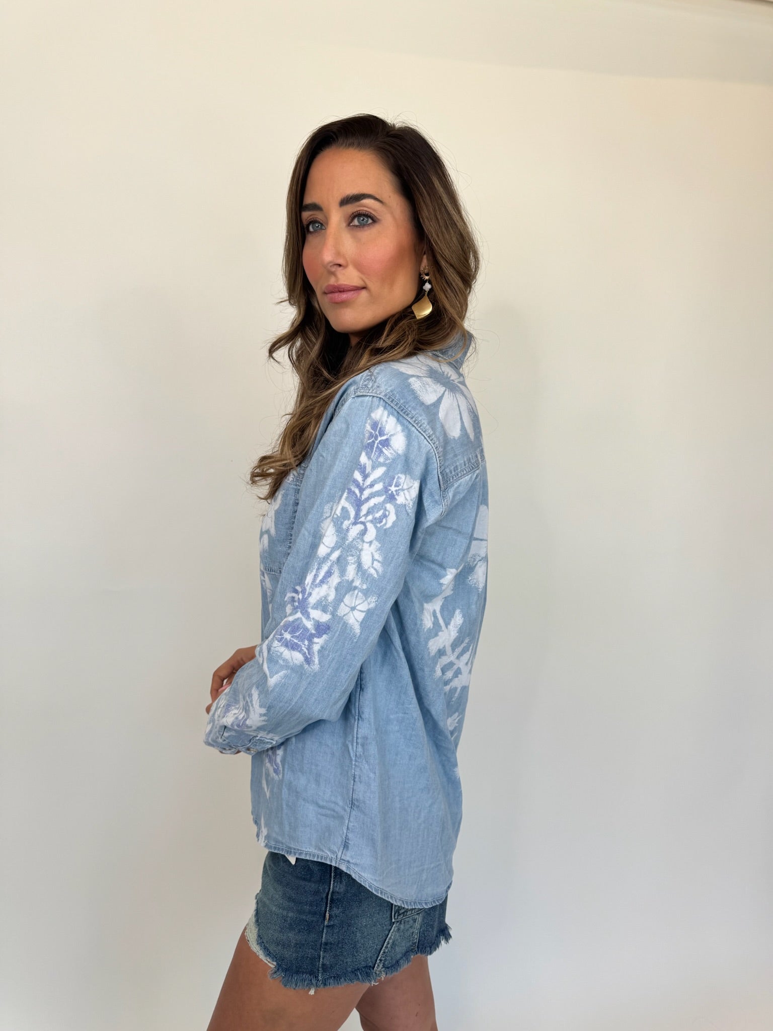 Free People Airbrushed Blossom Denim Shirt | Vagabond Apparel Boutique