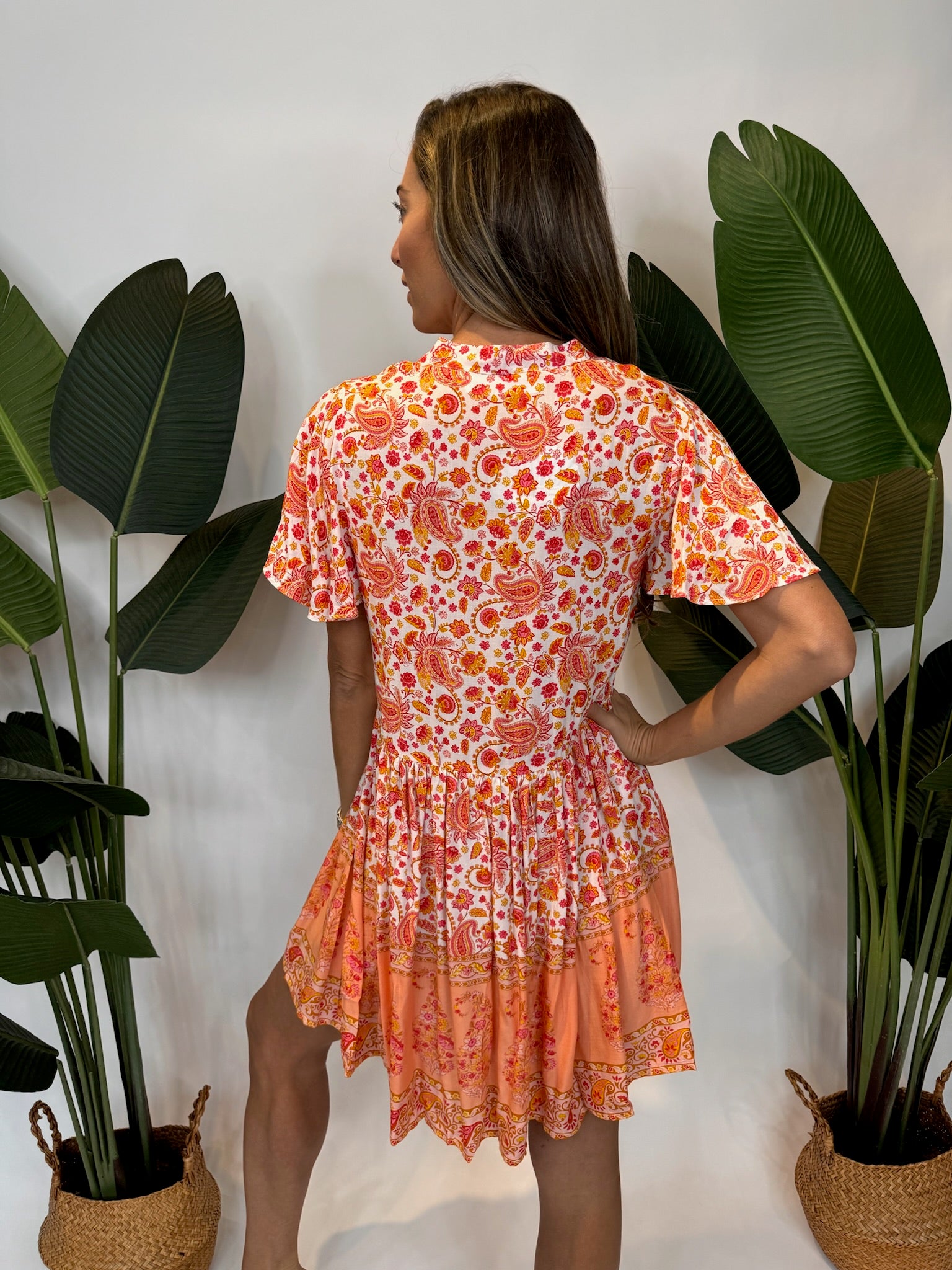 Walker & Wade Waikiki Dress Tangerine Paisley