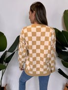 Show Me Your Mumu Scout Sweater Tan Checker Knit