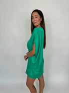 KLD Washed Satin Drape One Shoulder Dress Green | Vagabond Apparel Boutique