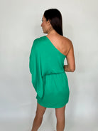 KLD Washed Satin Drape One Shoulder Dress Green | Vagabond Apparel Boutique