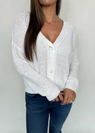 KLD 3 Button Sweater Cardigan White | Vagabond Apparel Boutique