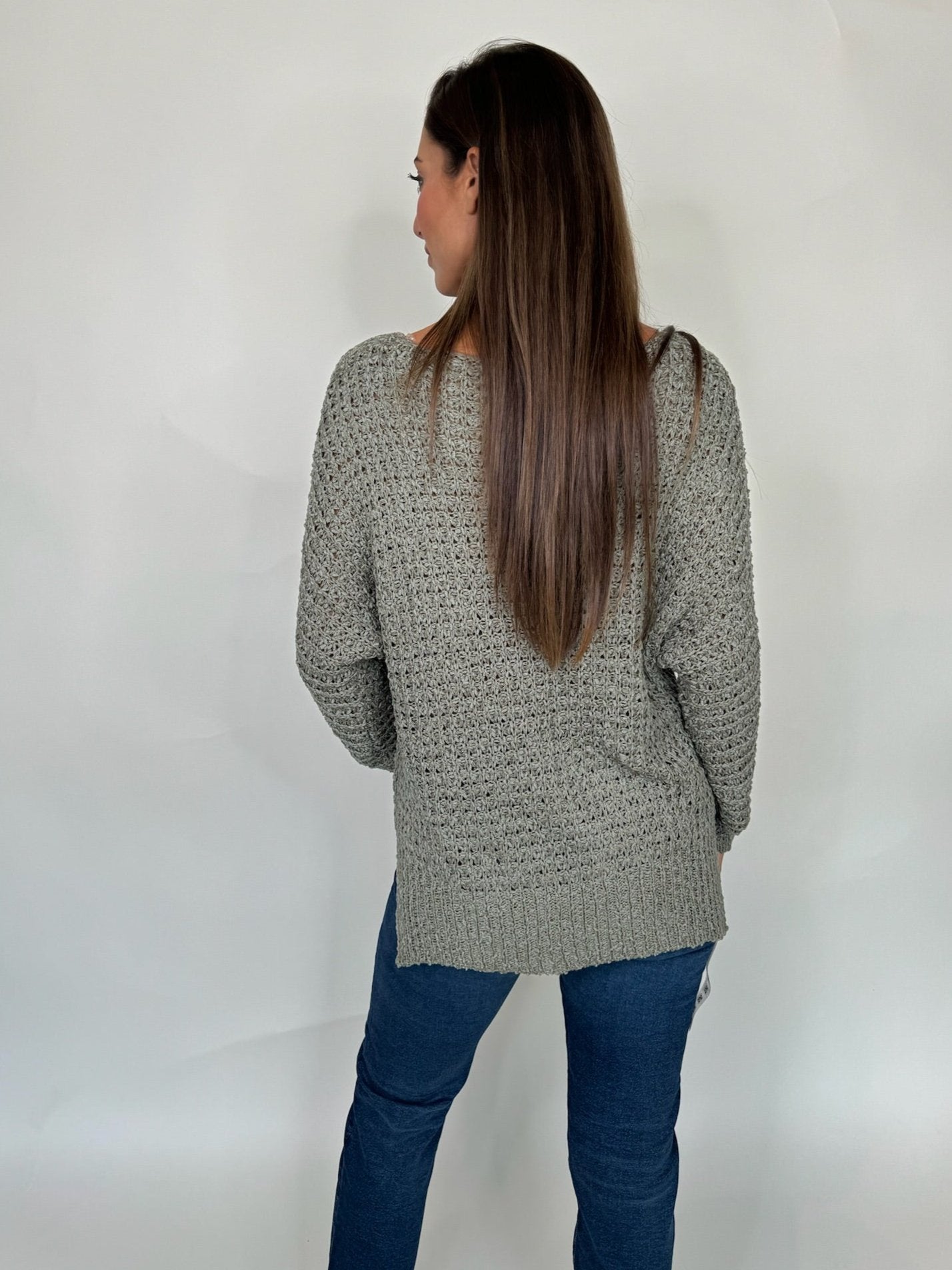 KLD V-Neck Open Knit Sweater Olive | Vagabond Apparel Boutique