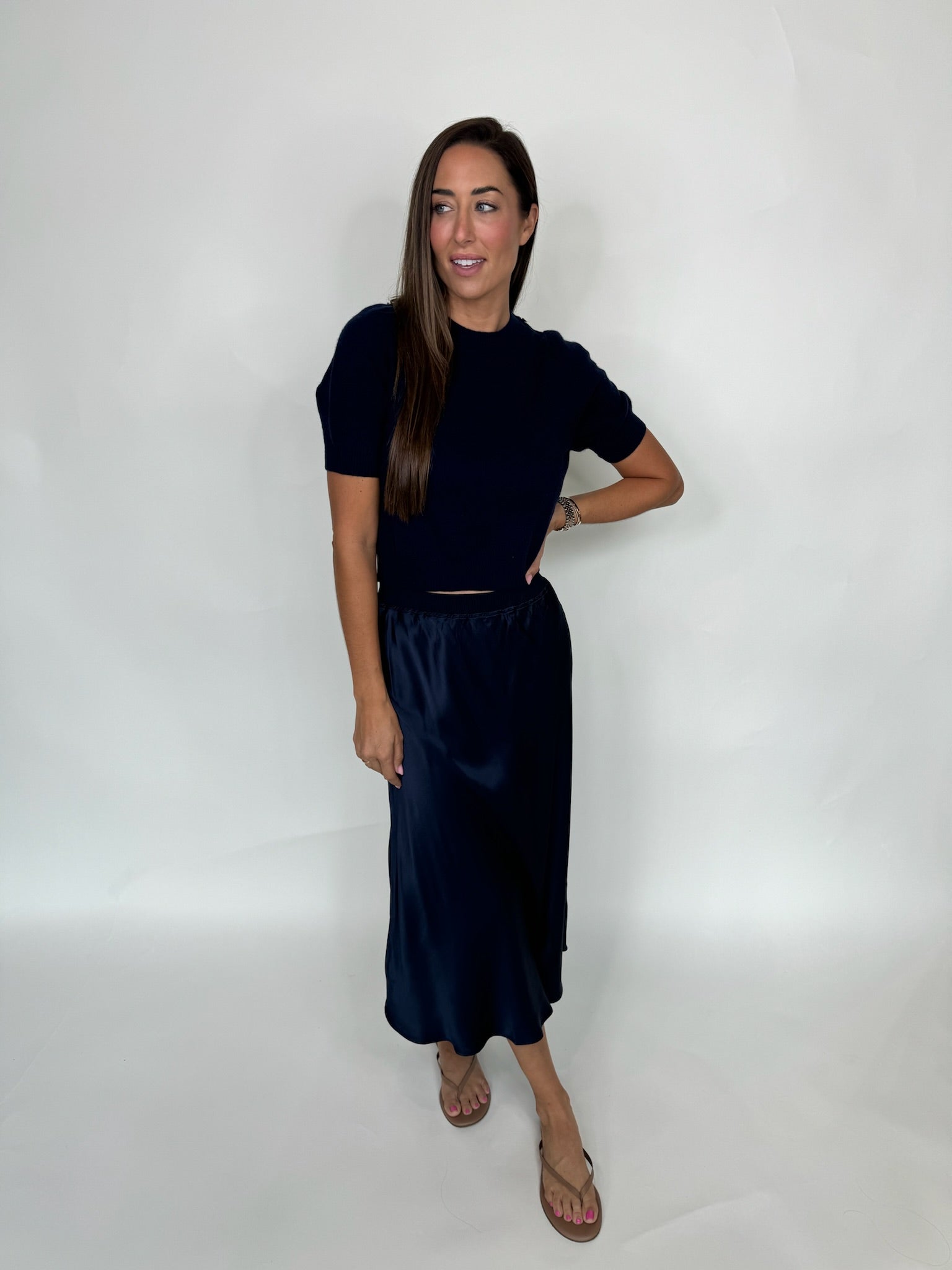 Rose and Crown Satin Skirt Navy | Vagabond Apparel Boutique