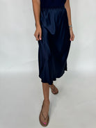 Rose and Crown Satin Skirt Navy | Vagabond Apparel Boutique