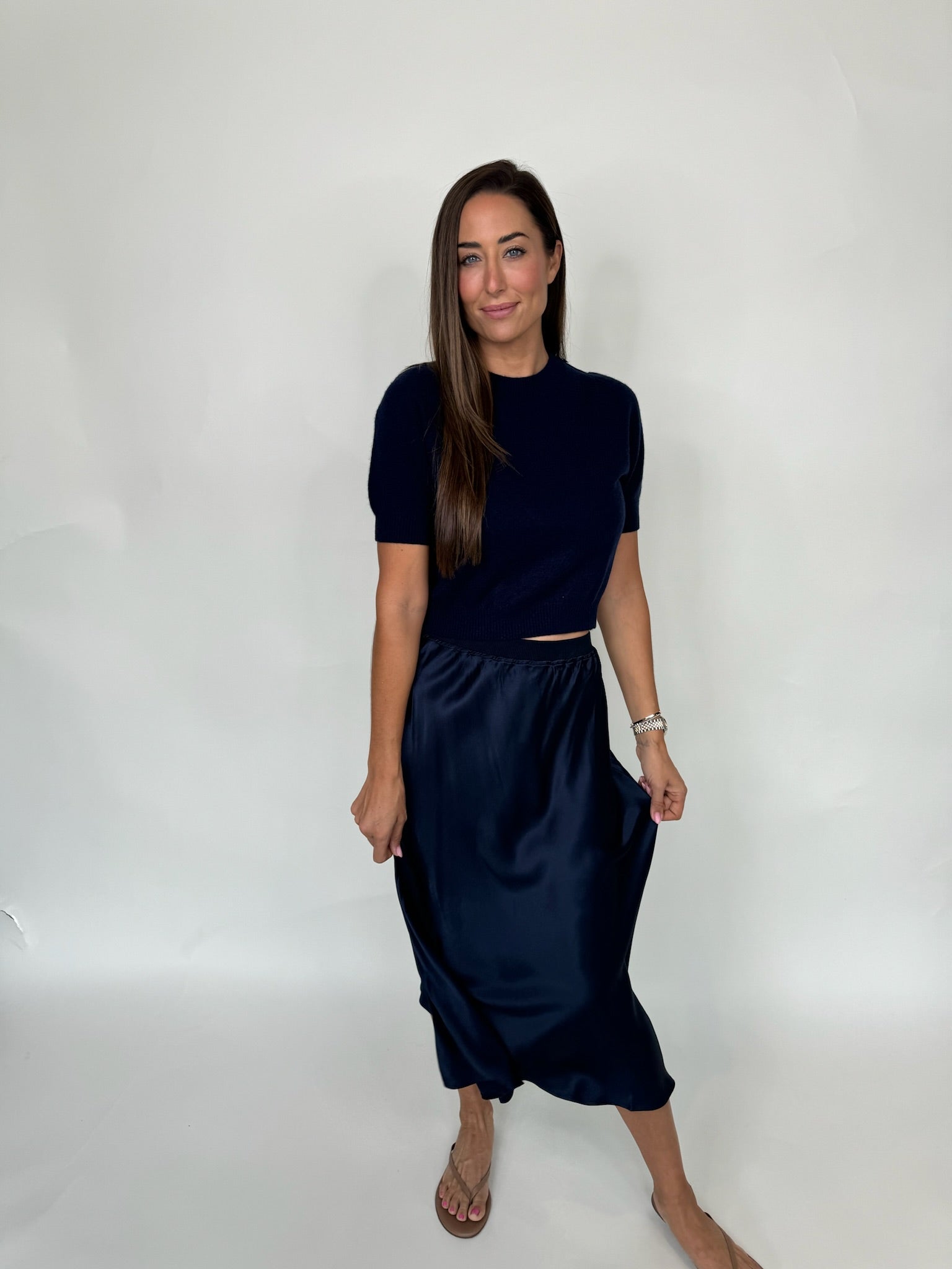 Rose and Crown Satin Skirt Navy | Vagabond Apparel Boutique