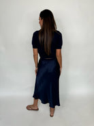 Rose and Crown Satin Skirt Navy | Vagabond Apparel Boutique