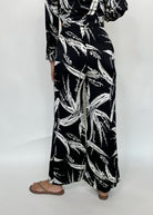 KLD Satin Printed Wide Leg Pants Black | Vagabond Apparel Boutique