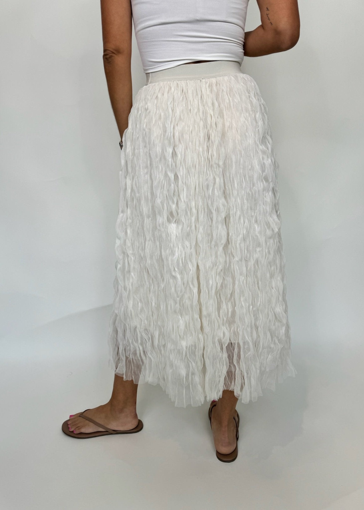 KLD Chiffon Crinkled Midi Skirt | Vagabond Apparel Boutique