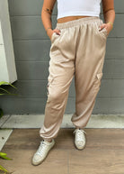 KLD Satin Cargo Joggers Champagne | Vagabond Apparel Boutique