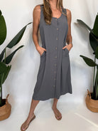 Grade & Gather Linen Blend Easy Tank Dress Dusty Teal