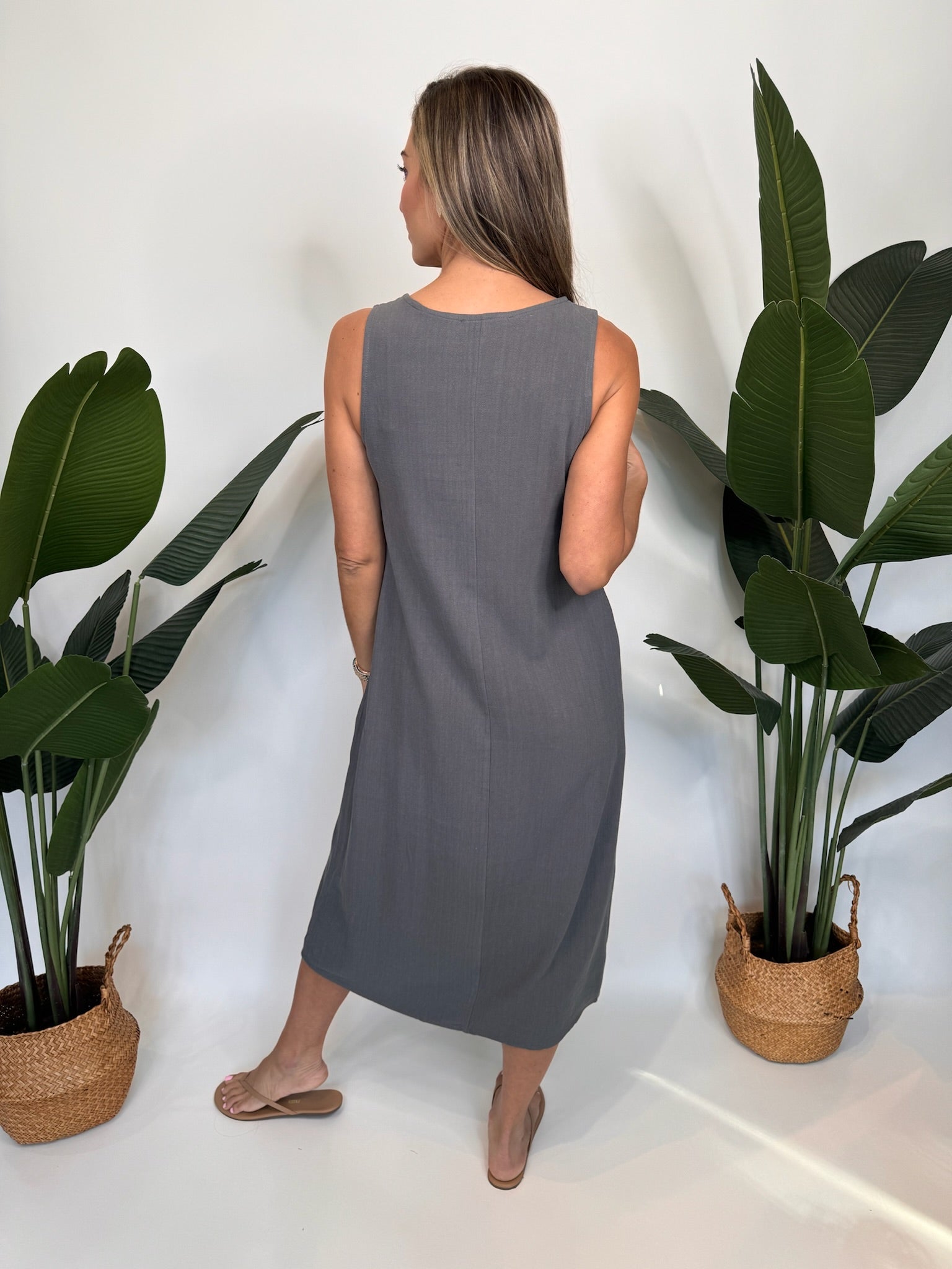 Grade & Gather Linen Blend Easy Tank Dress Dusty Teal