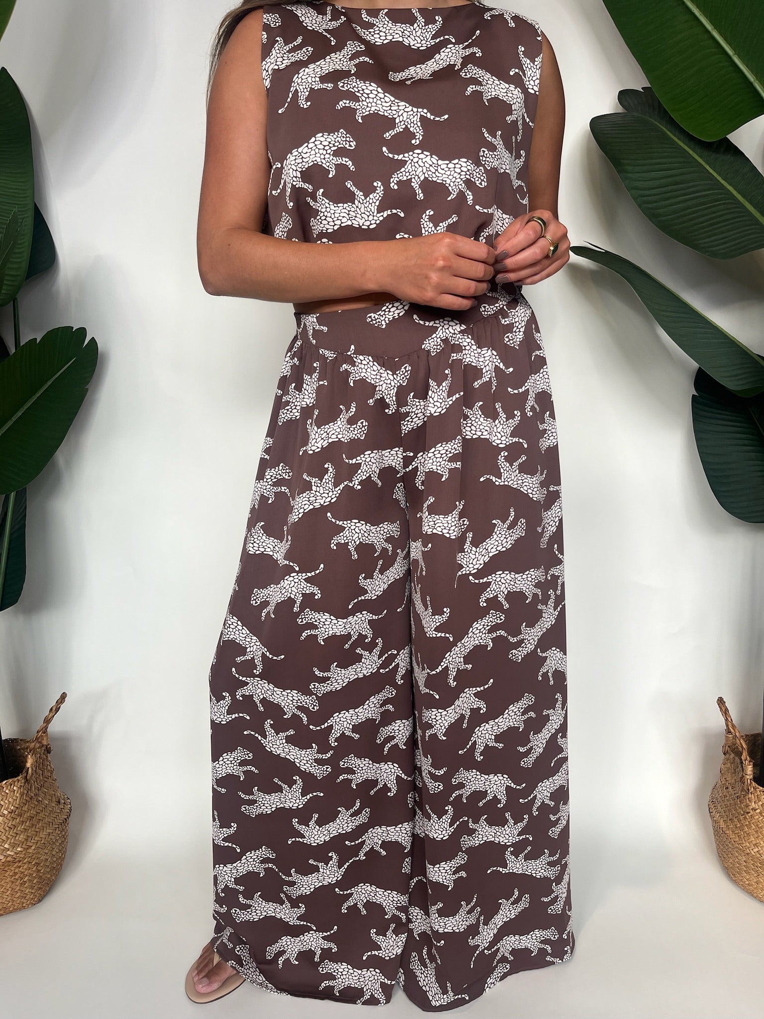 KLD Printed Wide Leg Animal Pant Mocha | Vagabond Apparel Boutique