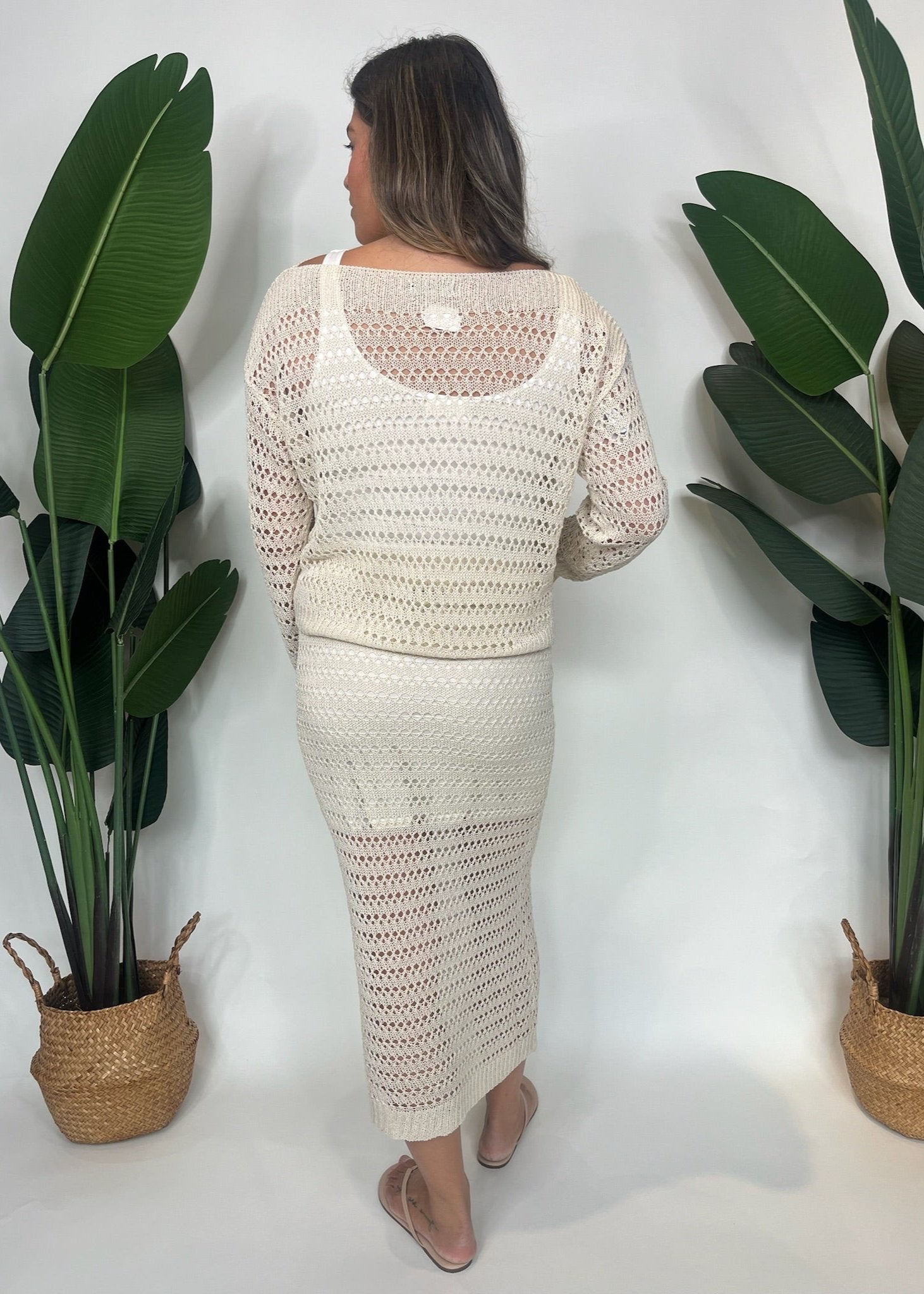 KLD Open Knit Mid Skirt Natural | Vagabond Apparel Boutique