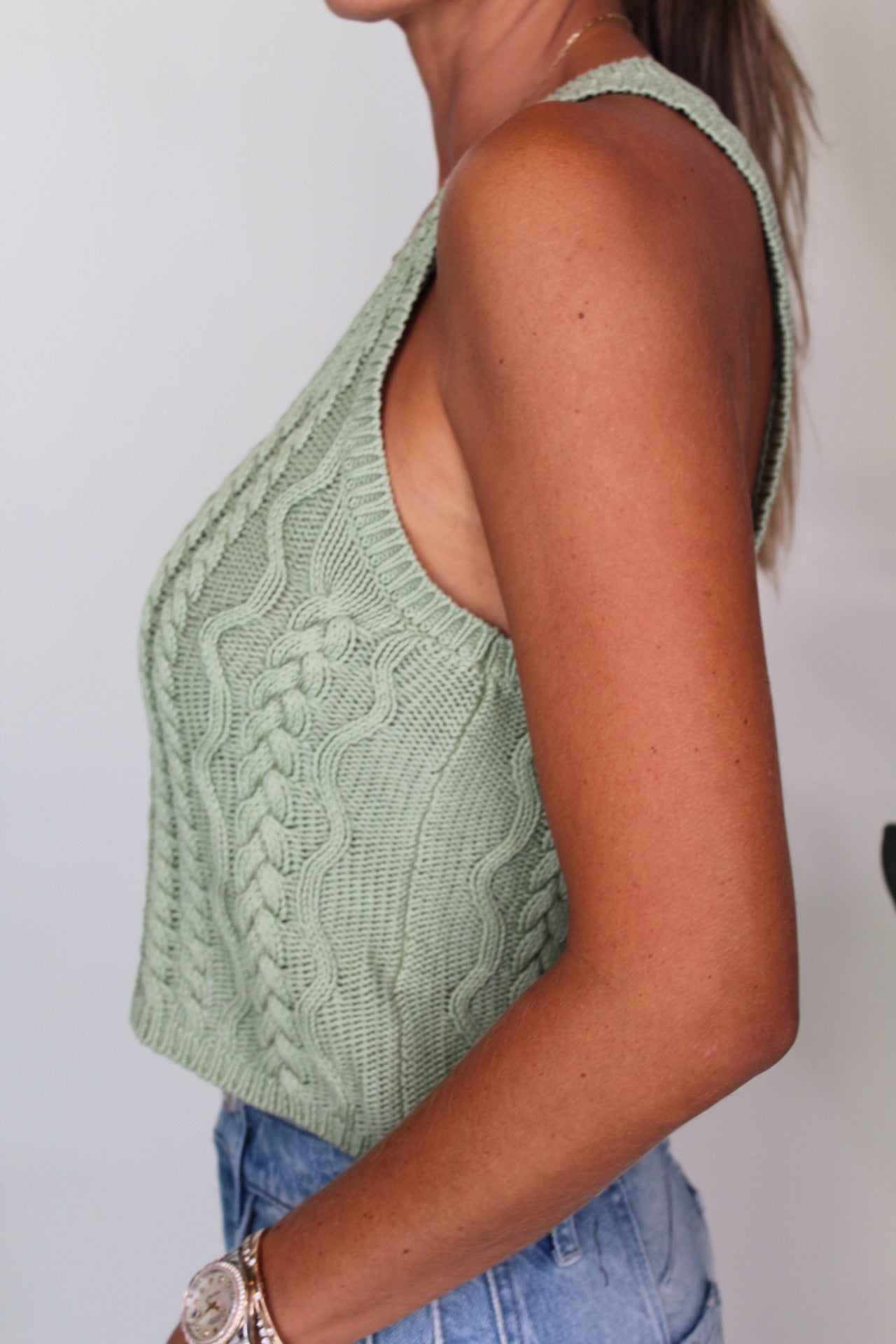 Free People High Tide Cable Tank Green Tea | Vagabond Apparel Boutique