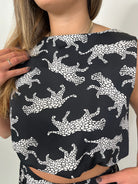 KLD Animal Print Bubble Hem Crop Top Black | Vagabond Apparel Boutique