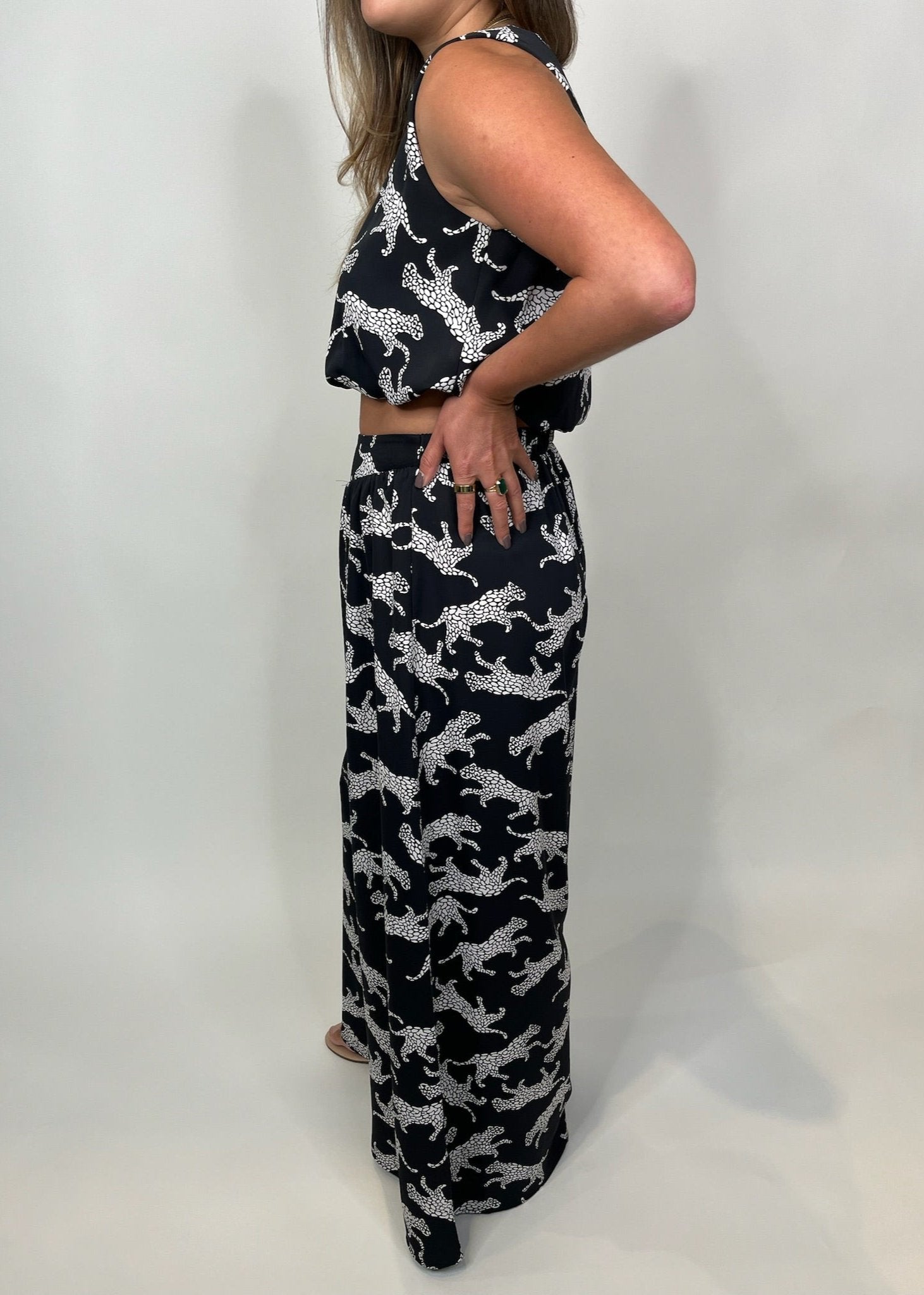 KLD Printed Wide Leg Animal Pant Black | Vagabond Apparel Boutique