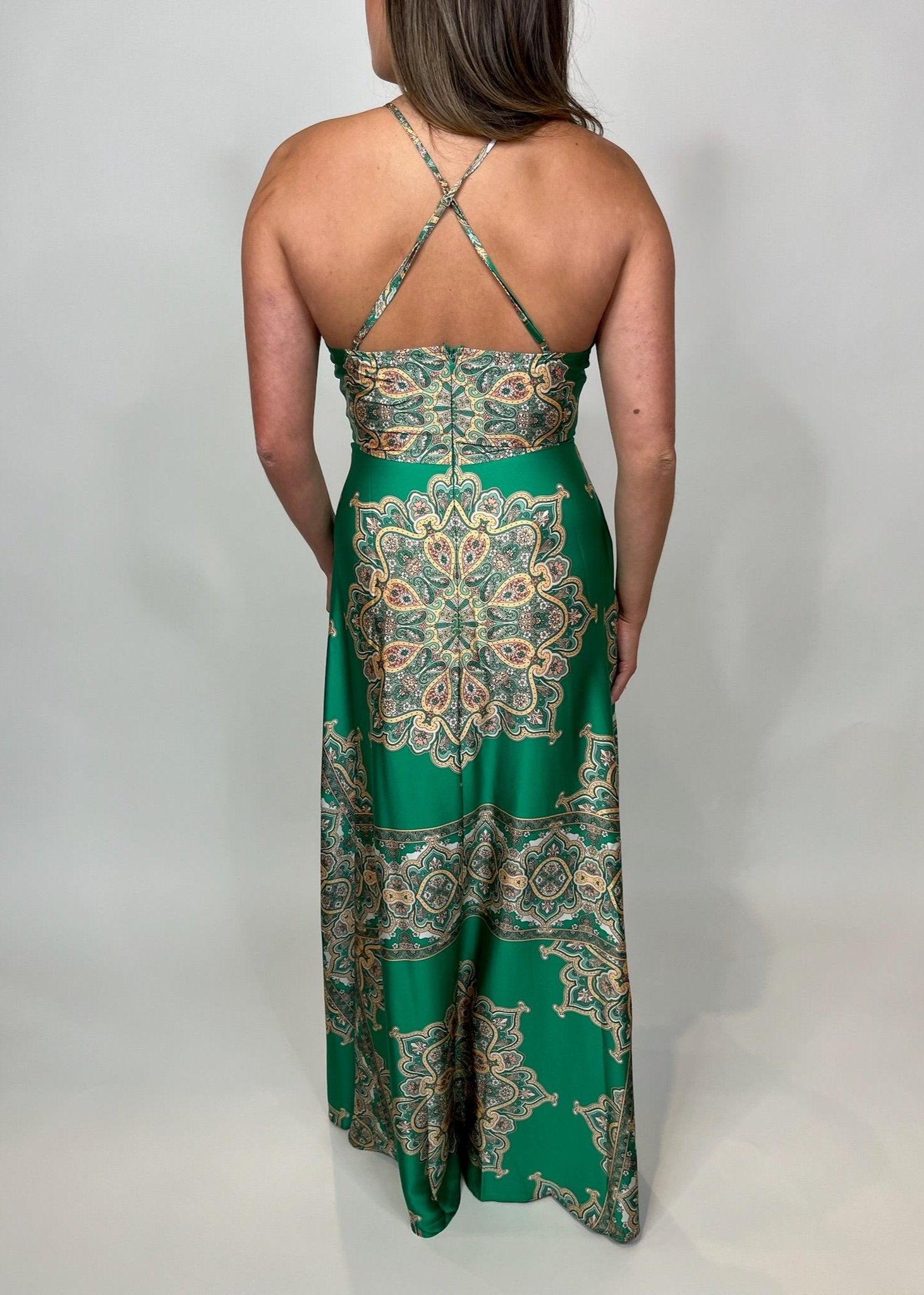 KLD Satin Printed Halter Maxi Dress | Vagabond Apparel Boutique