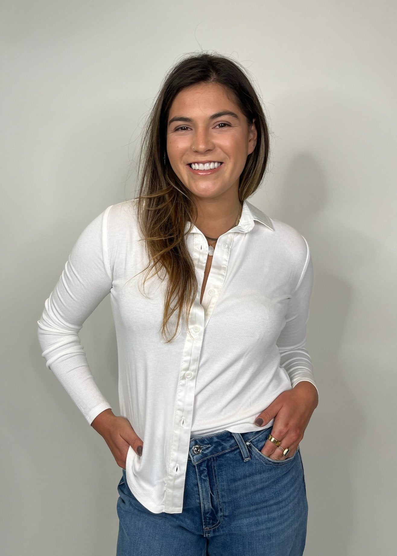 Bella Dahl L/S Rib Mix Shirt Winter White | Vagabond Apparel Boutique