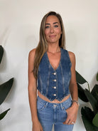 Free People Tate Denim Vest Dark Indigo