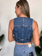 Free People Tate Denim Vest Dark Indigo