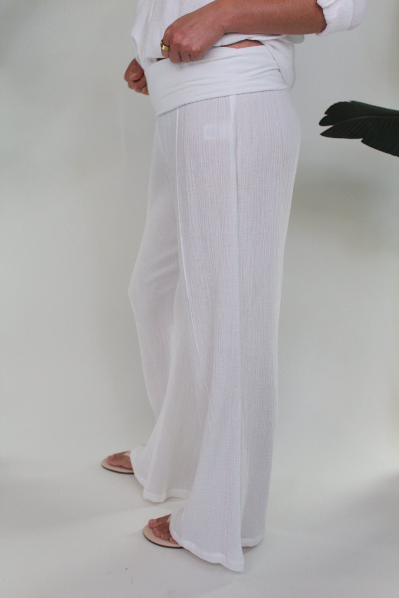 Fresh Laundry Foldover Gauze Pant White | Vagabond Apparel Boutique