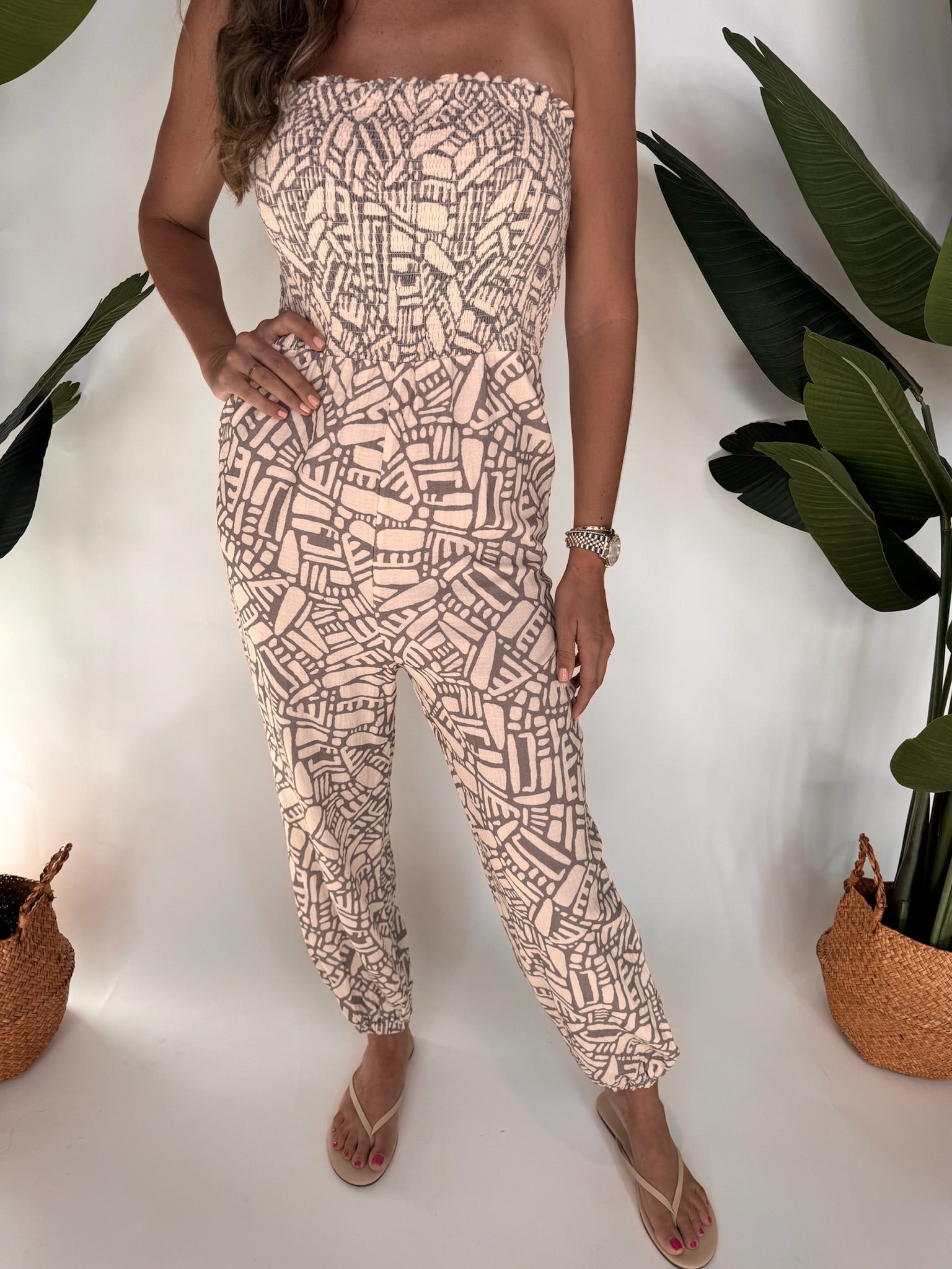 Bobi Tapered Leg Jumpsuit Tan