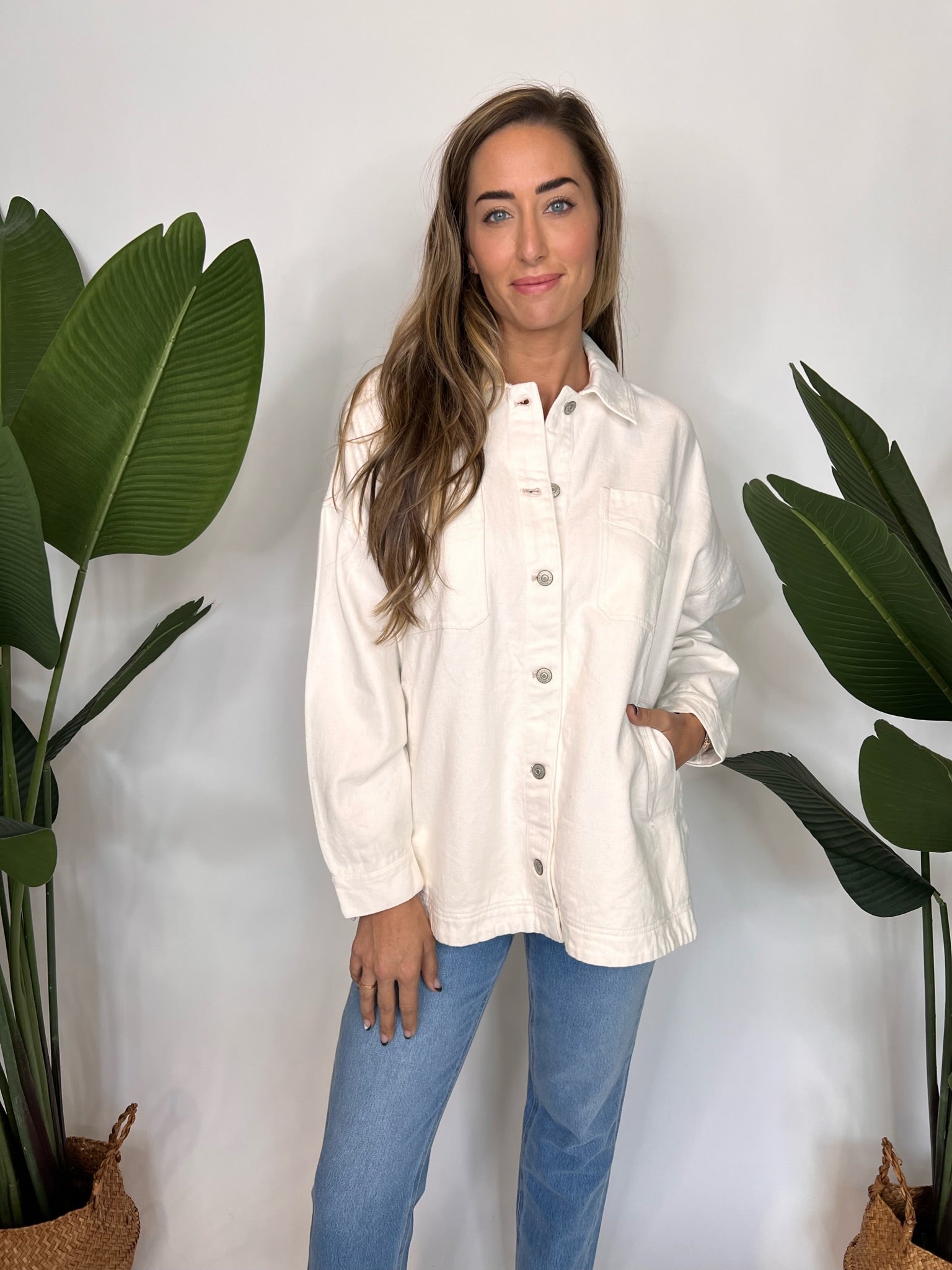 Free People Madison City Twill Jacket Optic White