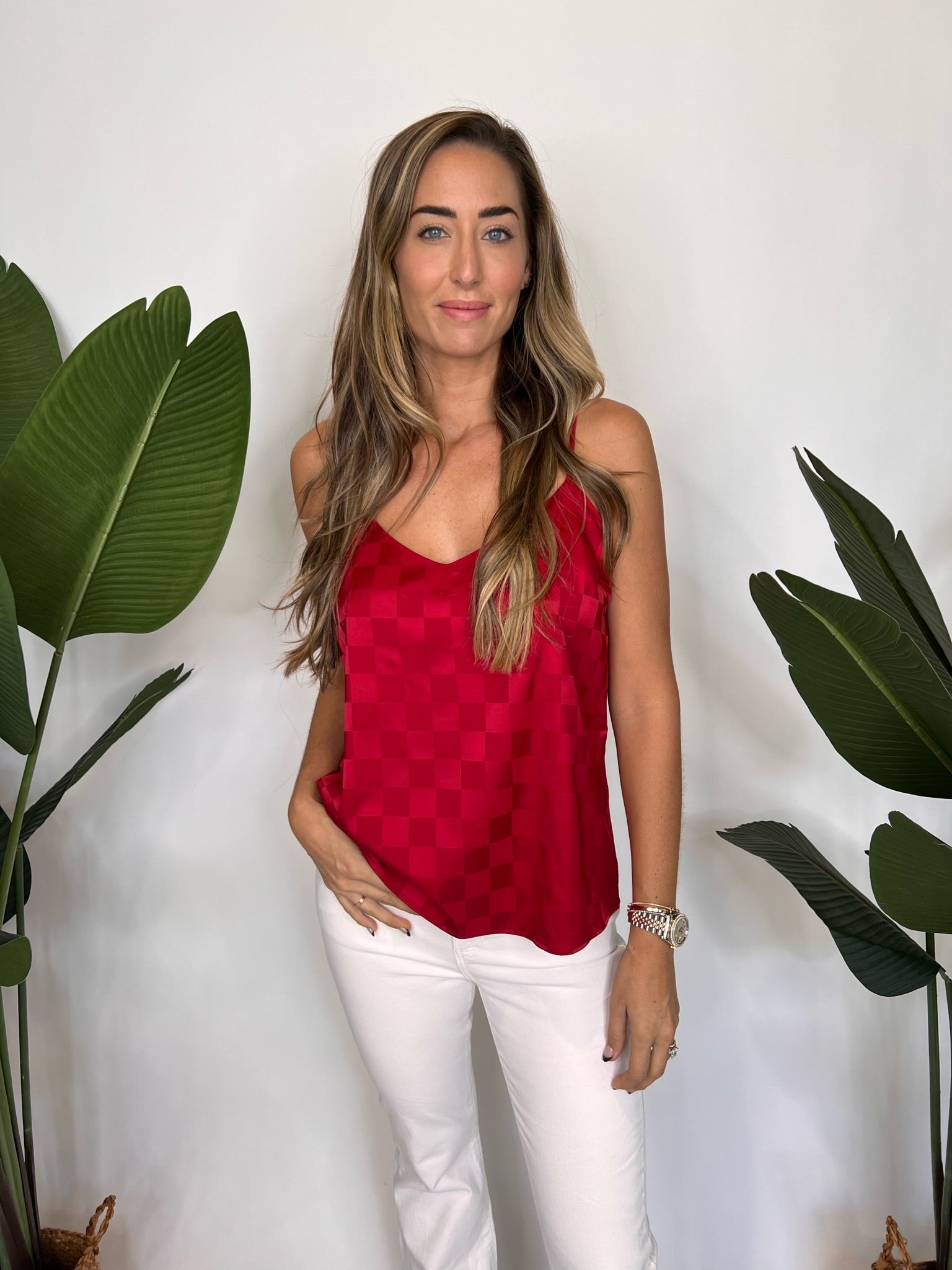 Show Me Your. Mumu Spotlight Tank Red Checkerboard Satin