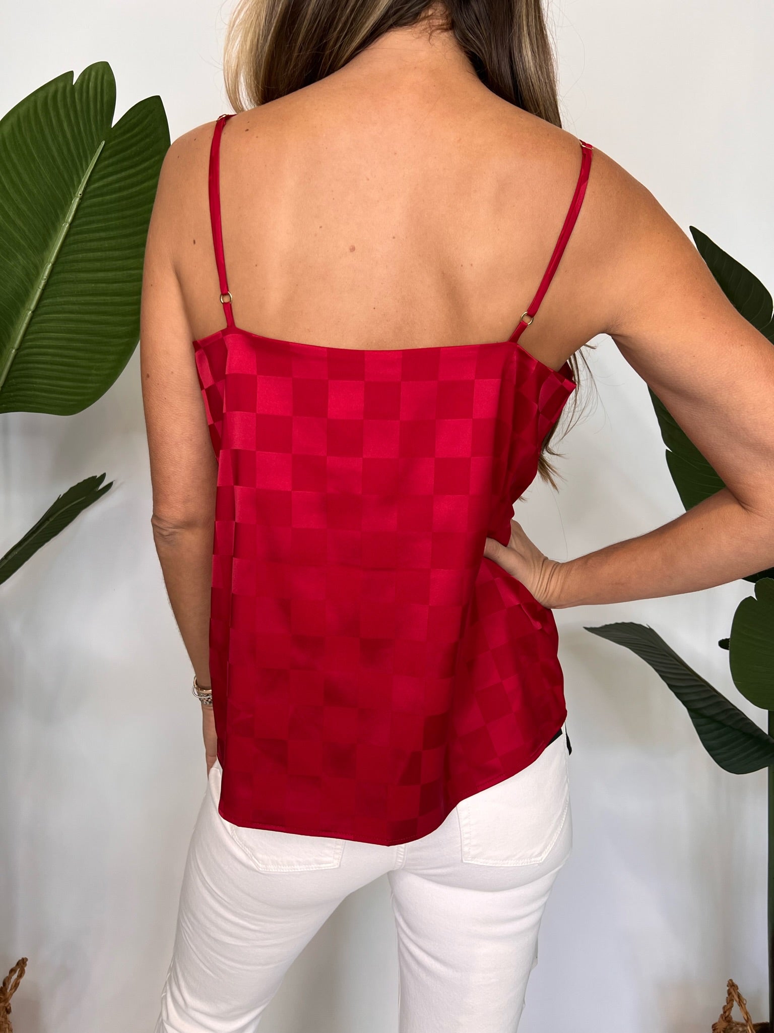 Show Me Your. Mumu Spotlight Tank Red Checkerboard Satin