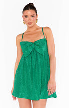 Show Me Your Mumu Best Bow Mini Dress Green Confetti | Vagabond Apparel Boutique