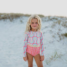 Oopsie Daisy Kid Coral Rainbow Zip Rash Guard | Vagabond Apparel Boutique