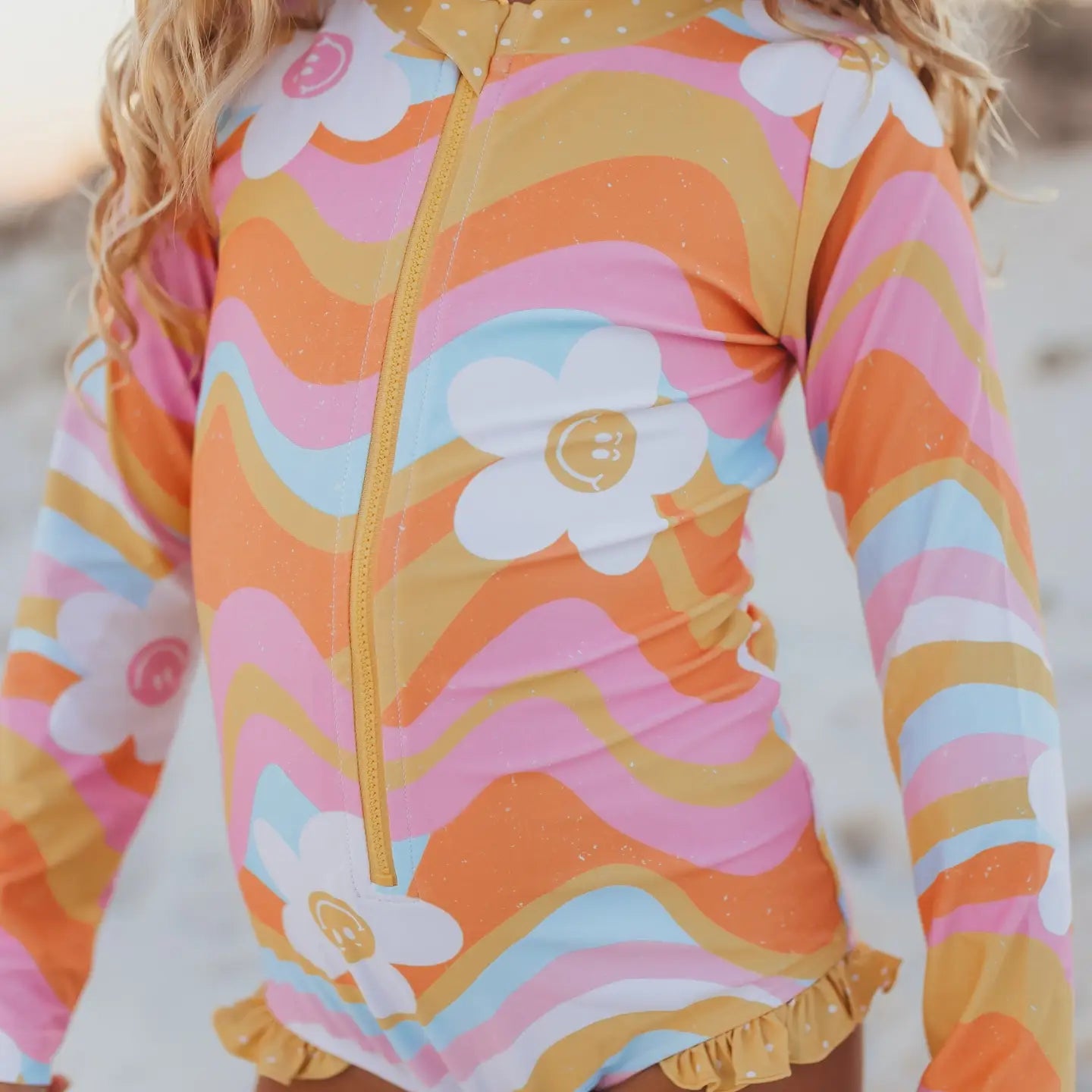 Oopsie Daisy Kid Retro Flower Zip Rash Guard | Vagabond Apparel Boutique