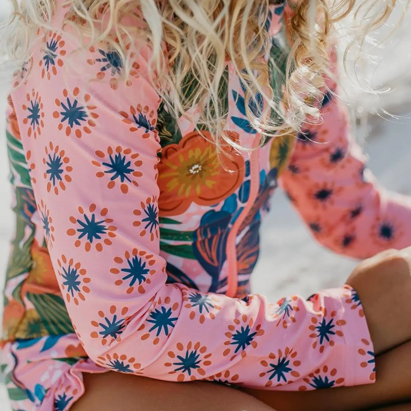 Oopsie Daisy Kid Pink Tropical Zip Rash Guard | Vagabond Apparel Boutique