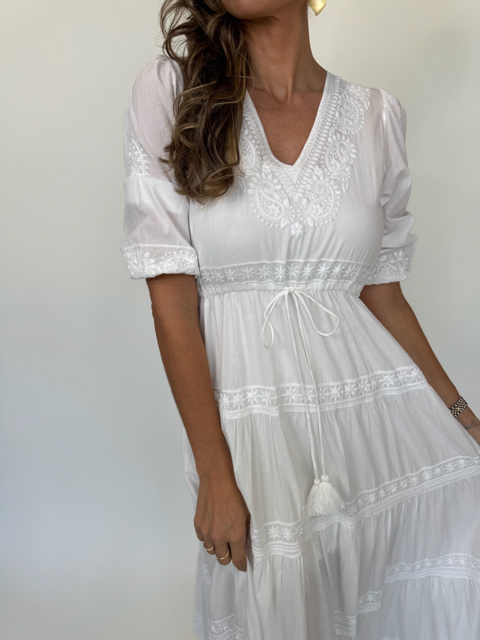 Pranella Azul Kaftan Maxi Dress White | Vagabond Apparel Boutique