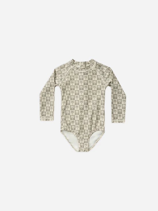 Rylee & Cru Delphine Rash Guard One Piece Palm Check