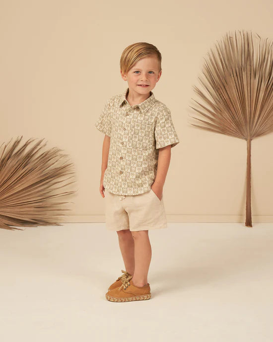 Rylee & Cru Collared Short Sleeve Shirt Palm Check