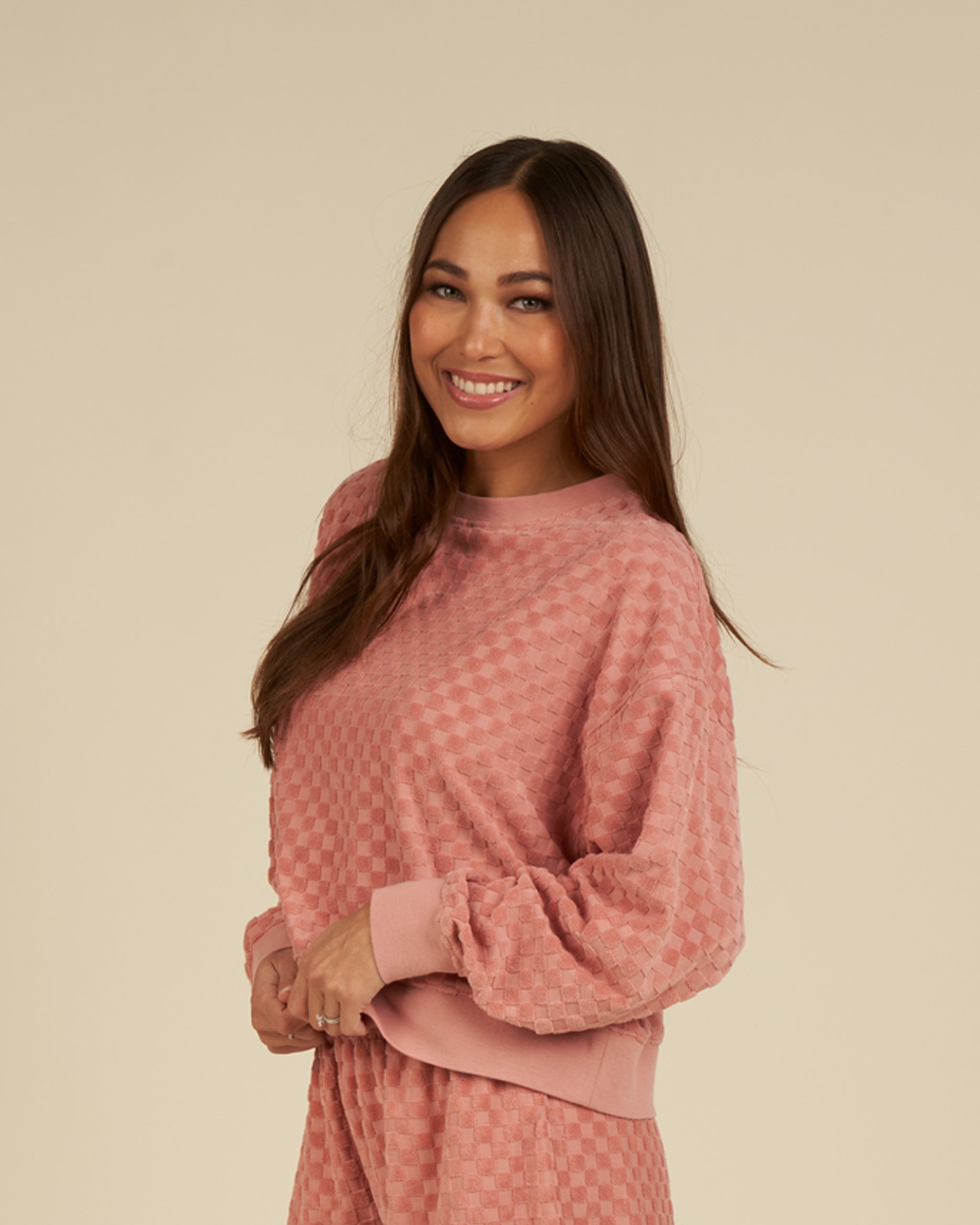 Rylee & Cru Women Boxy Pullover Pink Check