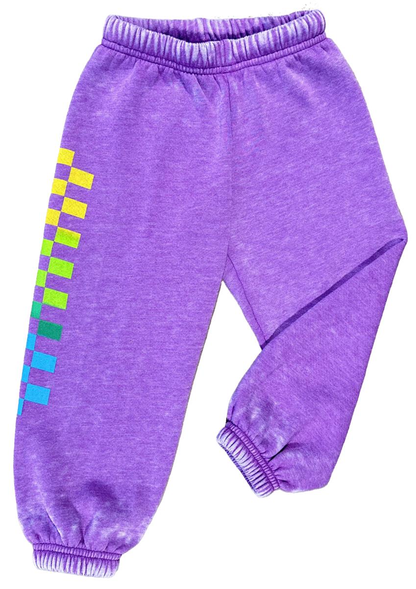 Rowdy Rainbow Check Sweatpants Plum | Vagabond Apparel Boutique